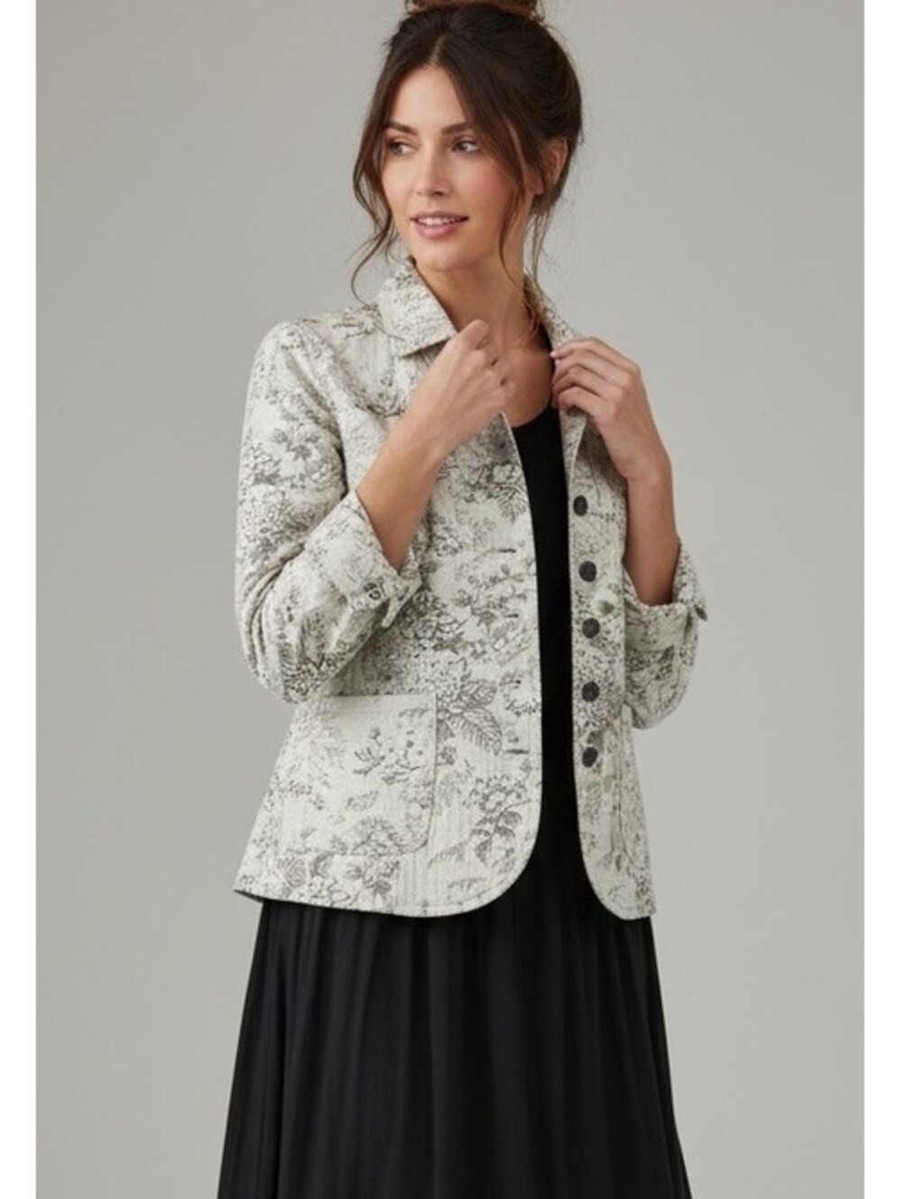 J.Jill Sz S Hemp Cotton Blend Beige Floral Tapestry Blazer Prairie Victorian